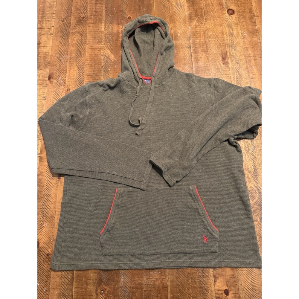 Polo Ralph Lauren Hoodie Men's Large Green Thermal Knit Sleepwear Cotton